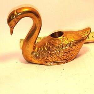 Vintage Brass Swan Candle Holder 5" Solid Brass Made In India Home Décor